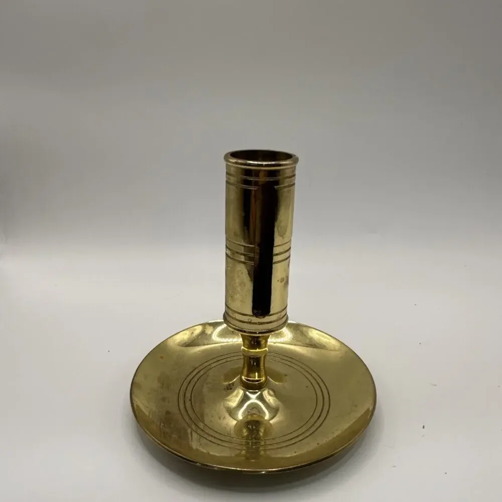 Vintage Baldwin Solid Brass Chamberstick Finger Candlestick Holder *